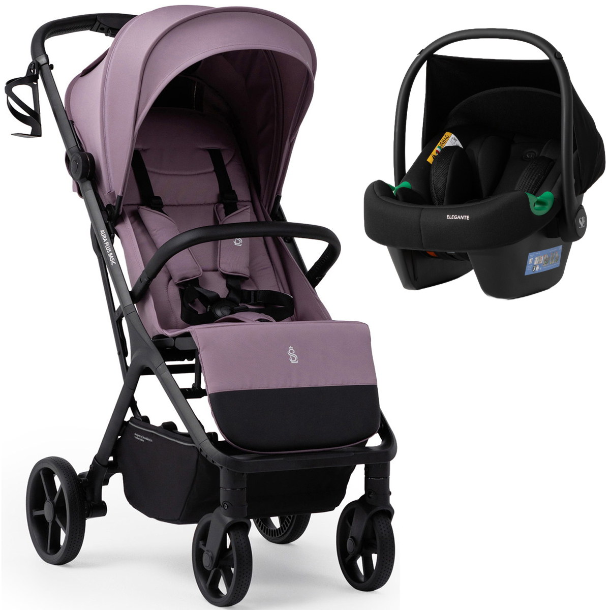 Прогулочная коляска Sweet Baby Aura Plus Basic SBL + автокресло Elegante Plus Rose