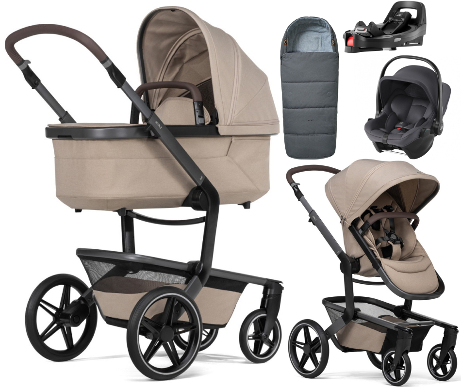 Детская коляска 4 в 1 Joolz Day 5 и автокресло Baby-Safe Core Midnight Grey и база Vario Base 5Z + конверт в подарок Sandy taupe