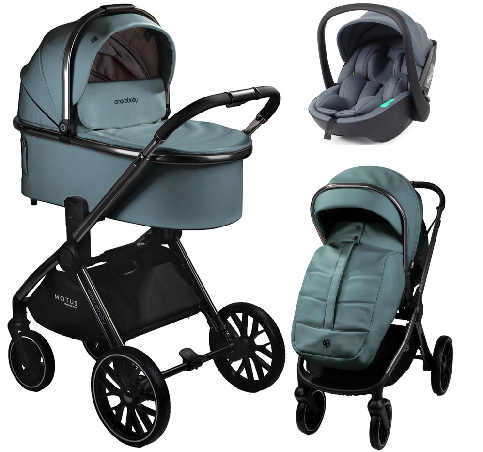 Детская коляска AmaroBaby Motus Premium Ecco 3 в 1 с автокреслом Rant Miro Graphite лагуна
