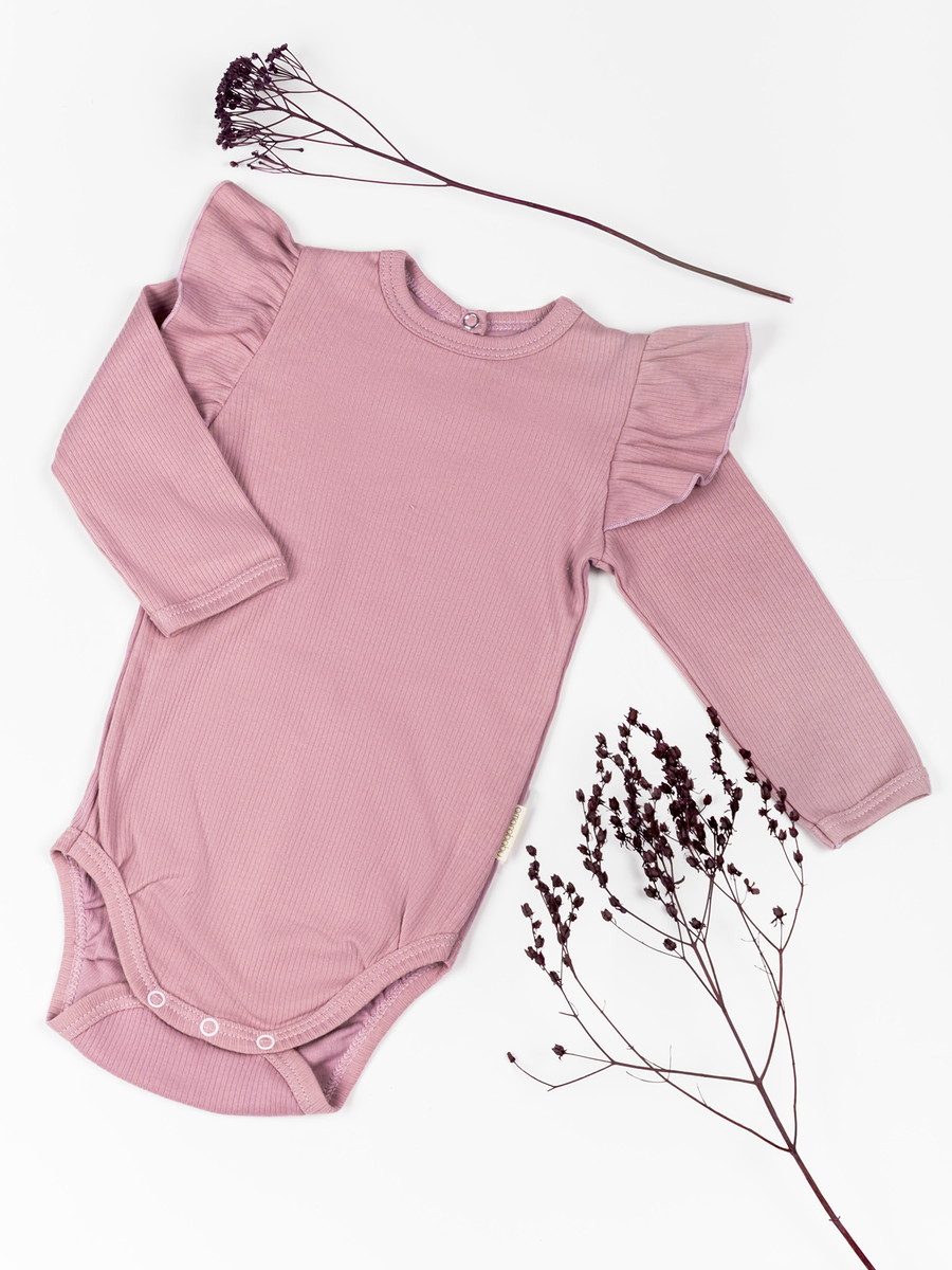 Боди AmaroBaby Fashion с длинным рукавом с рюшами розовый 86