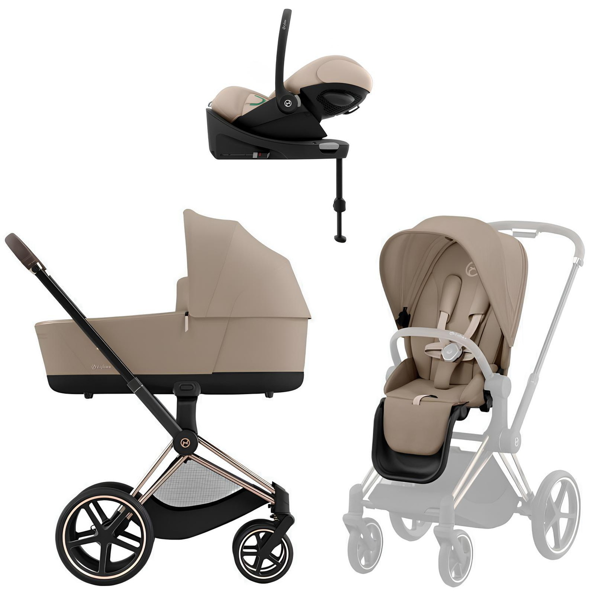 Коляска Cybex Priam IV Rosegold complete Cloud G3 Almond Beige Base G3 4 в 1 Cozy Beige