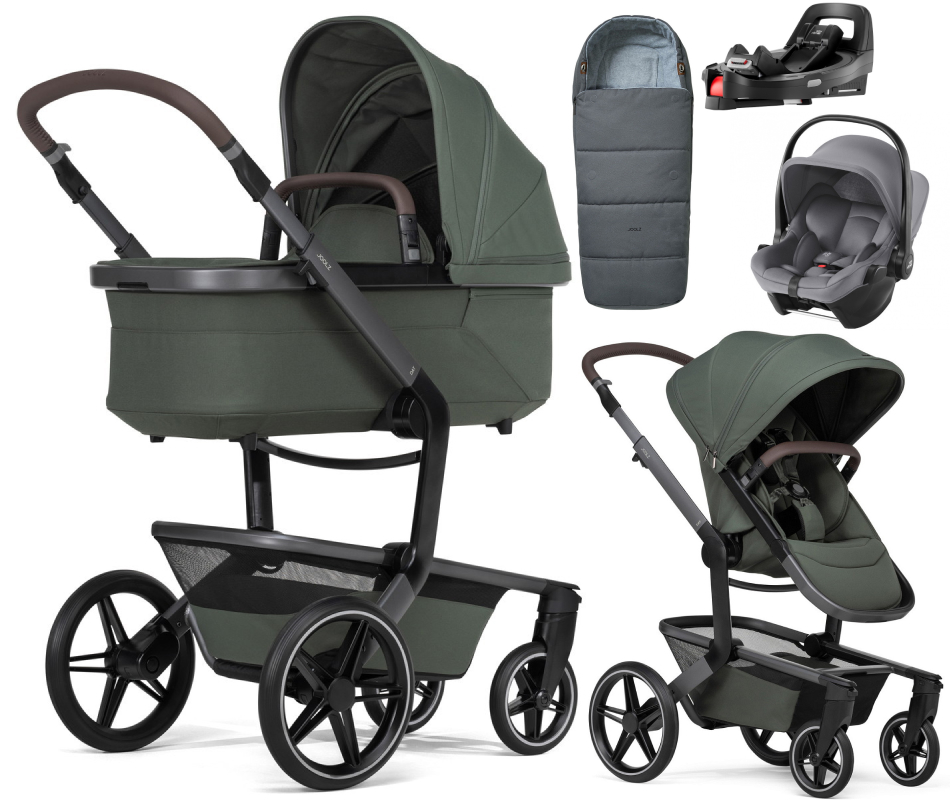 Детская коляска 4 в 1 Joolz Day 5 и автокресло Baby-Safe Core Frost Grey и база Vario Base 5Z без адаптеров + конверт в подарок Forest green