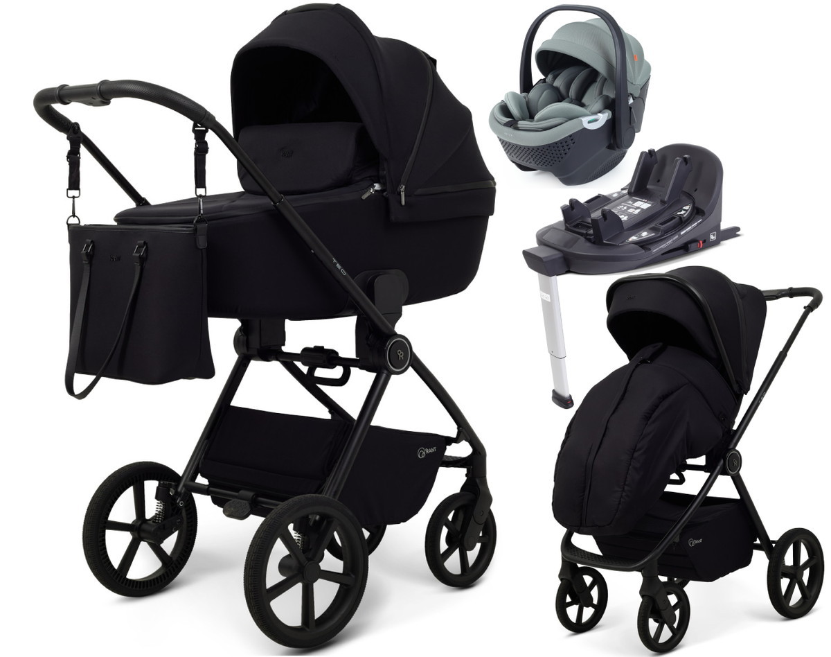 Детская коляска Rant Teo Soft 4 в 1 с автокреслом Aster Zero Olive и базой Black