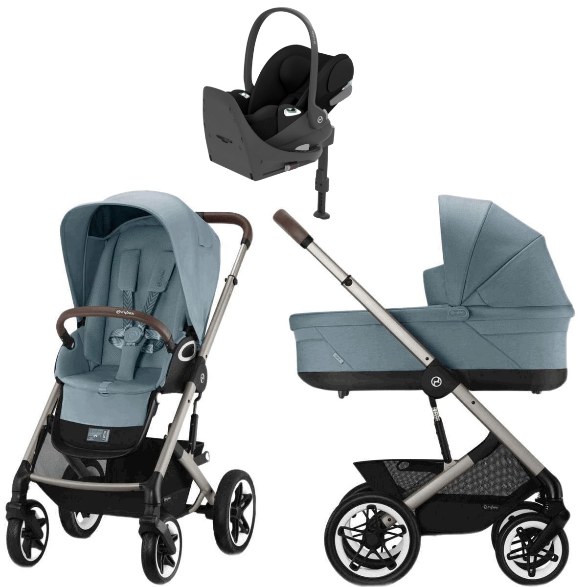 Коляска Cybex Talos S Lux TPE complete Cloud T Sepia Black Base T 4 в 1 Stormy Blue с дождевиками