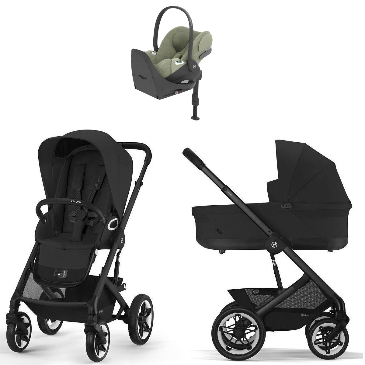 Коляска Cybex Talos S Lux BLK complete Cloud T Sage Green Plus Base T 4 в 1 Moon Black с дождевиками