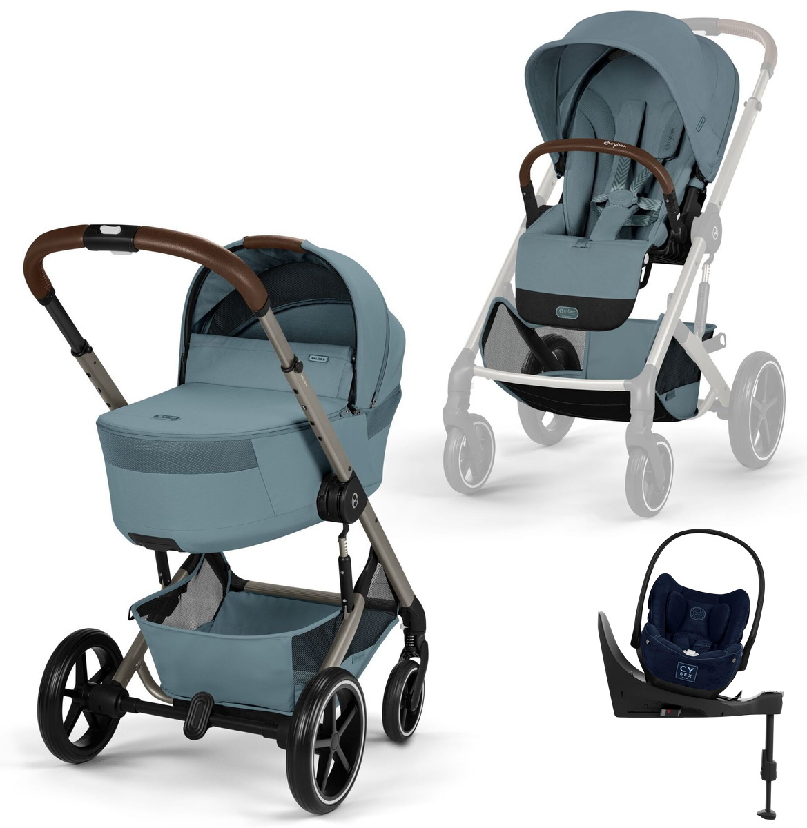 Коляска Cybex Balios S Lux Fold Cot TPE Cloud T Rebellious Luxury Denim Blue Base T 4 в 1 Stormy Blue с дождевиками