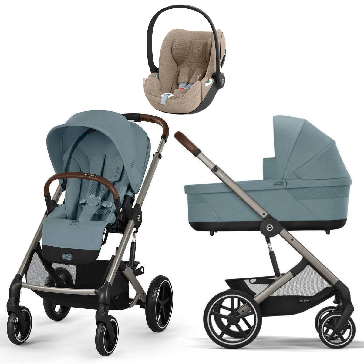 Коляска Cybex Balios S Lux TPE complete Cloud T Cozy Beige Plus 3 в 1 Stormy Blue с дождевиками