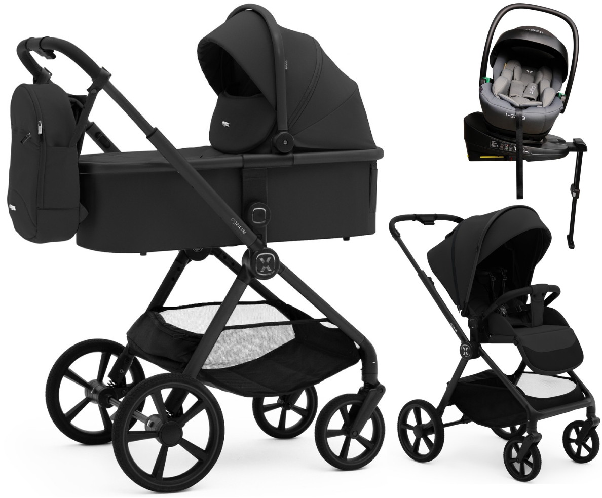 Коляска Agex Life 4 в 1 матовая рама с автокреслом i-Safe Grey и базой ALB583 Black (Черный)