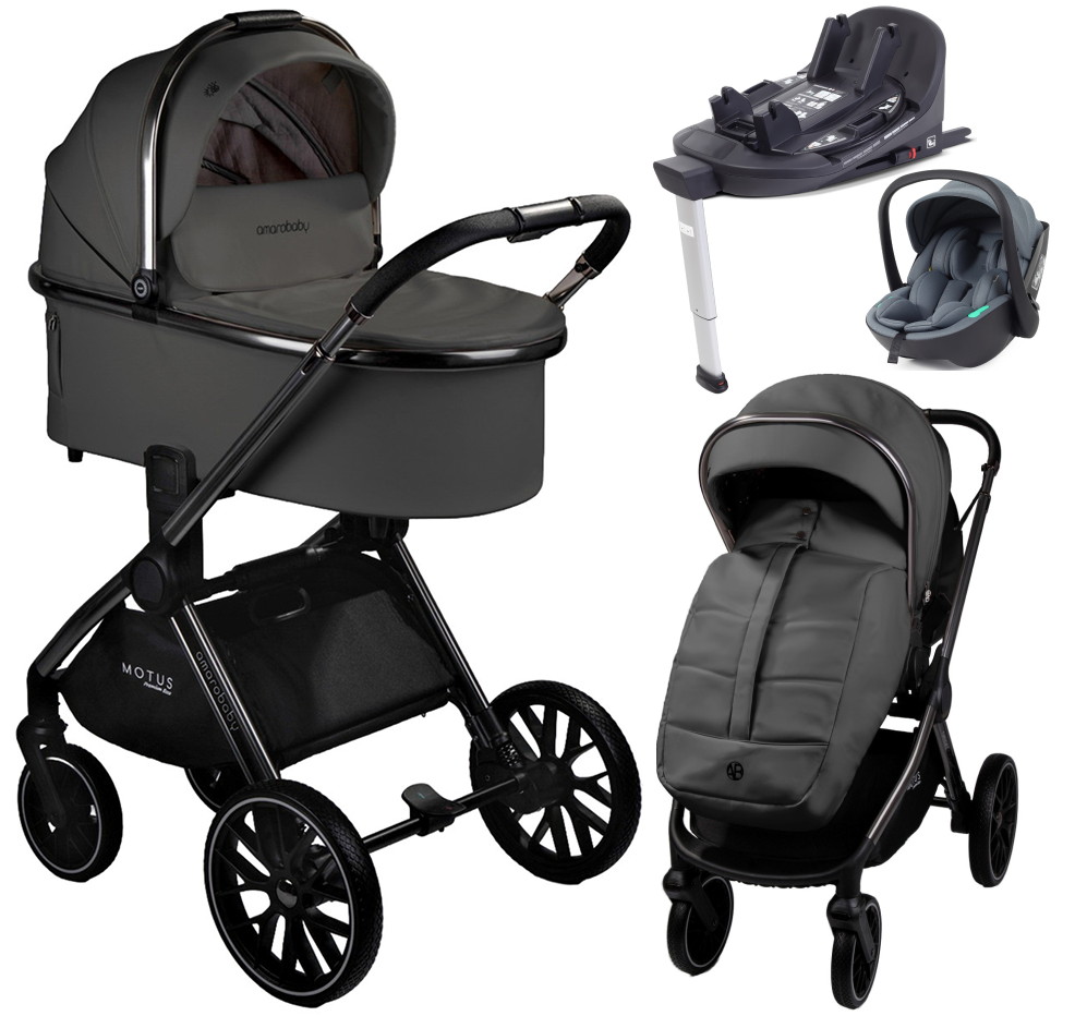 Детская коляска AmaroBaby Motus Premium Ecco 4 в 1 с автокреслом Rant Miro Graphite и базой серый