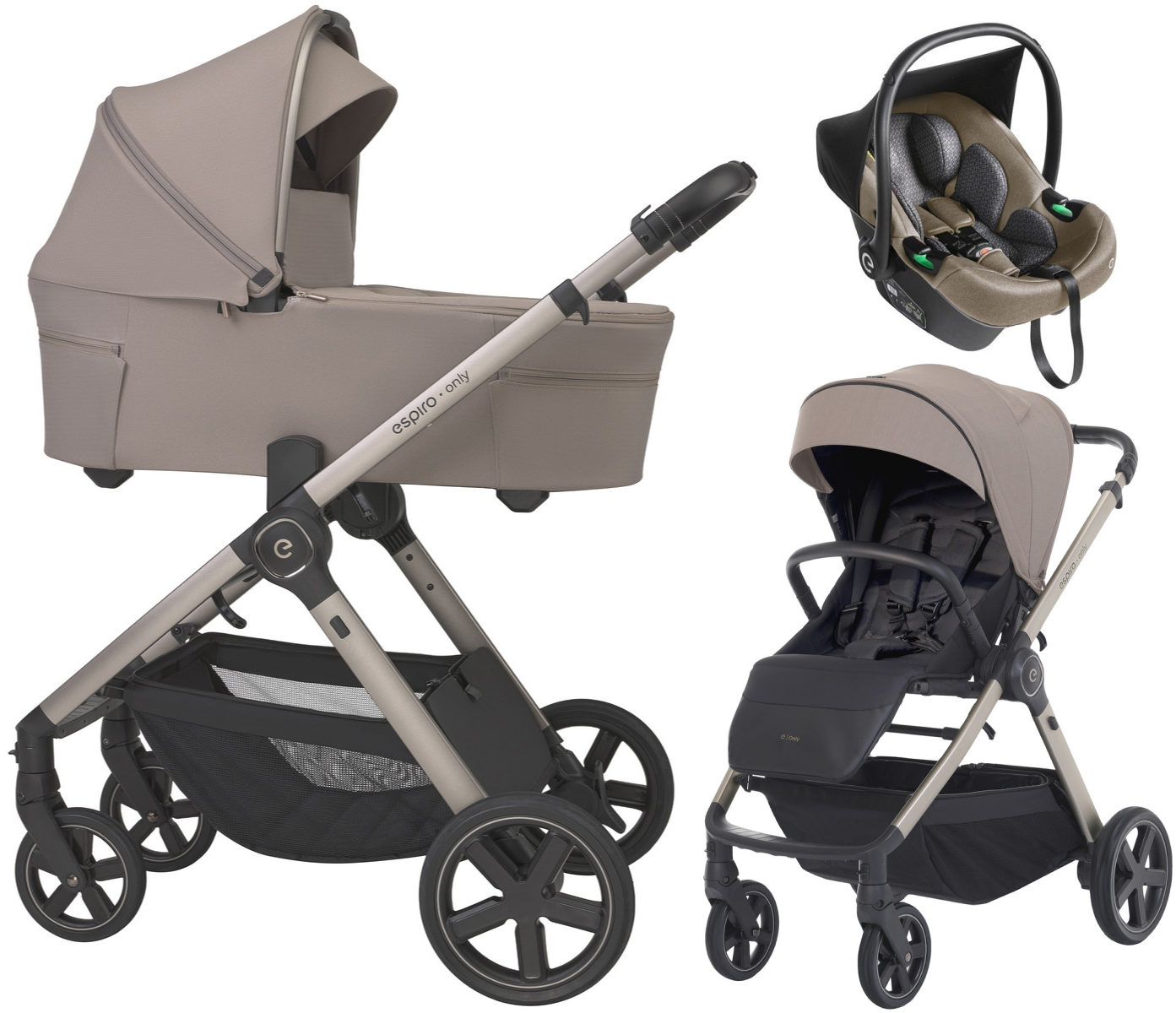 Детская коляска 3 в 1 Espiro Only 2026 и автокресло Pi Beige 529 sahara beige