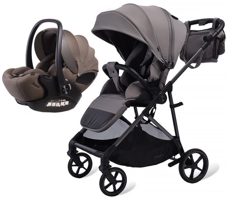 Прогулочная коляска Peppy Amici с автокреслом Verona Brown Grey серый, рама серая