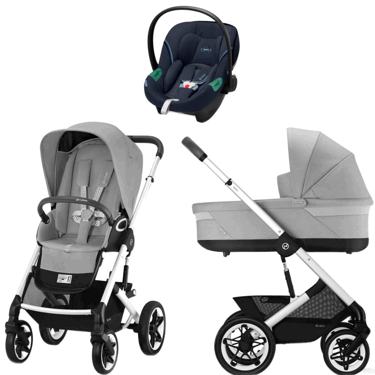 Коляска Cybex Talos S Lux SLV complete Aton S2 Ocean Blue 3 в 1 Stone Grey с дождевиками