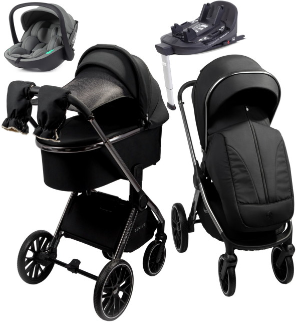 Детская коляска AmaroBaby Genius 4 в 1 с автокреслом Rant Miro Olive и базой черный
