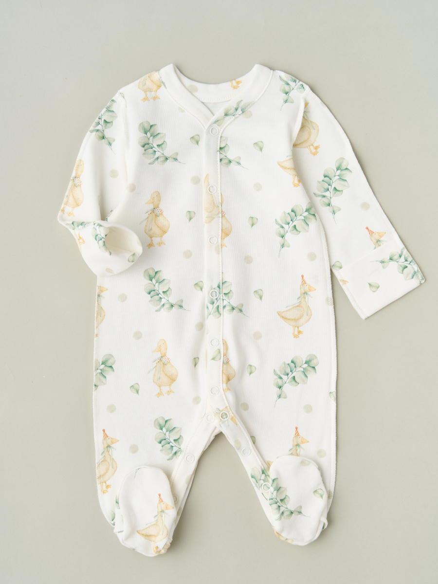 Комбинезон на кнопках Little Star Гуси с веточками эвкалипта 30032 (ЧЗ-мз) крем 56