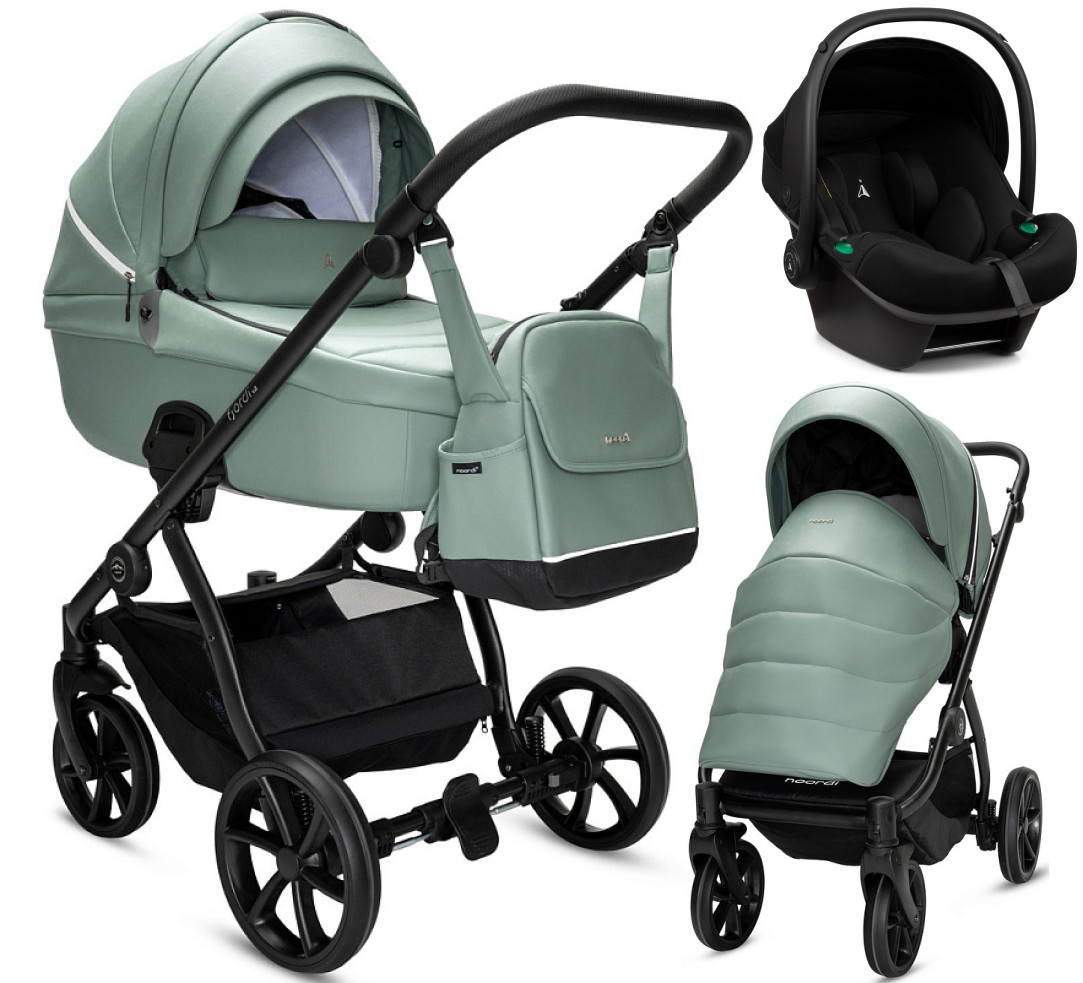 Детская коляска Noordi Fjordi Leather V2 3 в 1 с автокреслом Terra Black 1462039 Sage