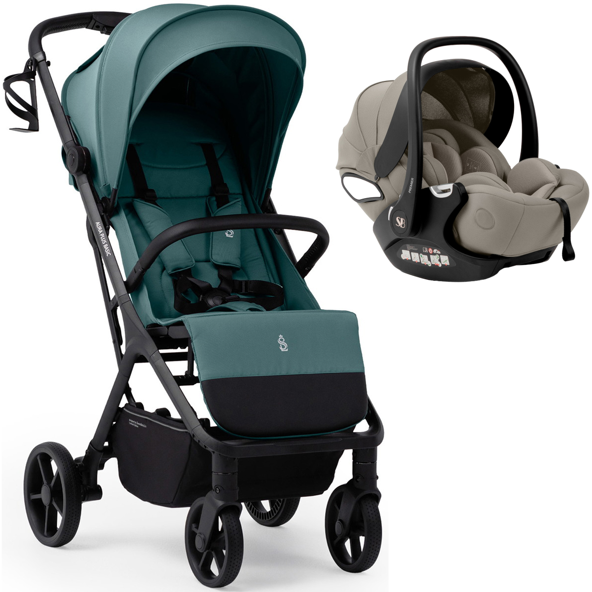 Прогулочная коляска Sweet Baby Aura Plus Basic SBL + автокресло Premier Begie Green