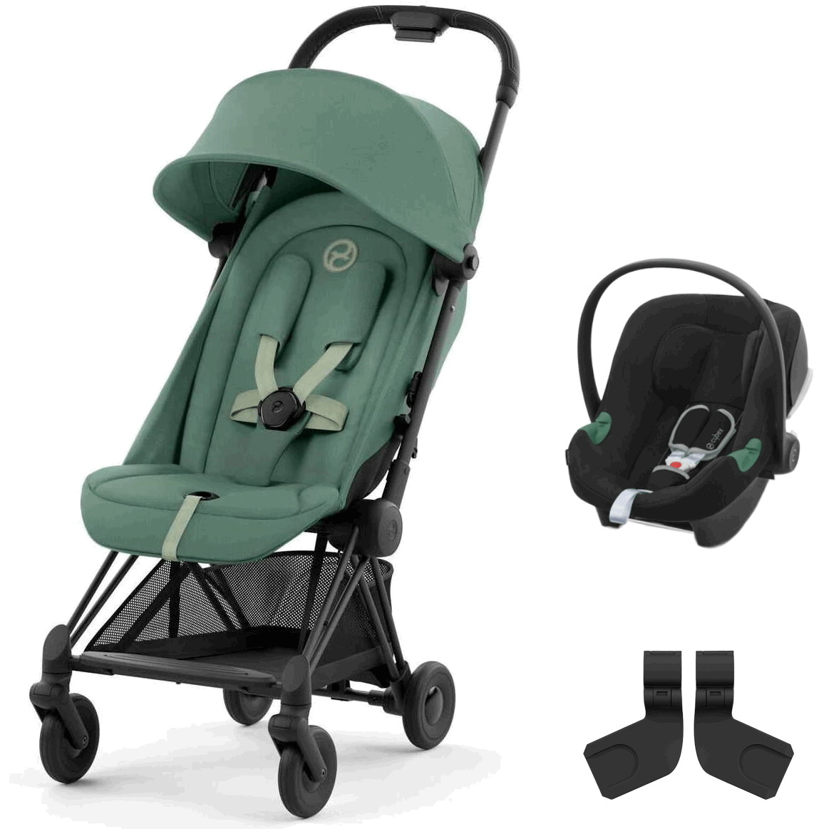 Коляска Cybex Coya Matt Black Frame Aton B2 i-Size Volcano Black Leaf Green с дождевиком