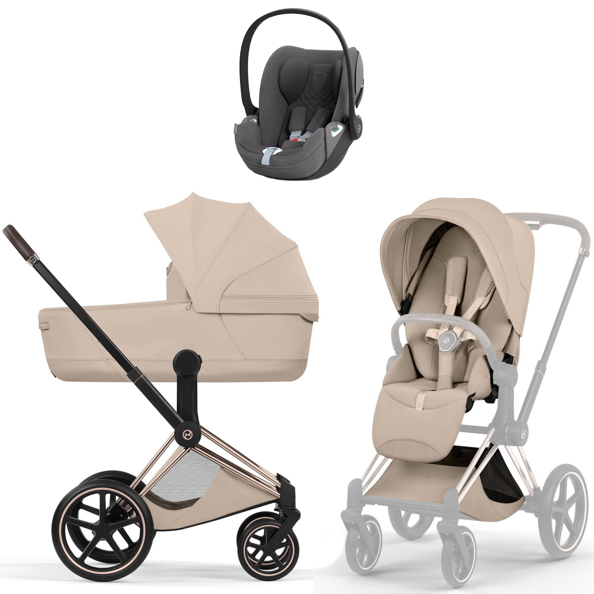 Коляска Cybex Priam V Rosegold Style Cloud T Mirage Grey Plus 3 в 1 Cozy Beige