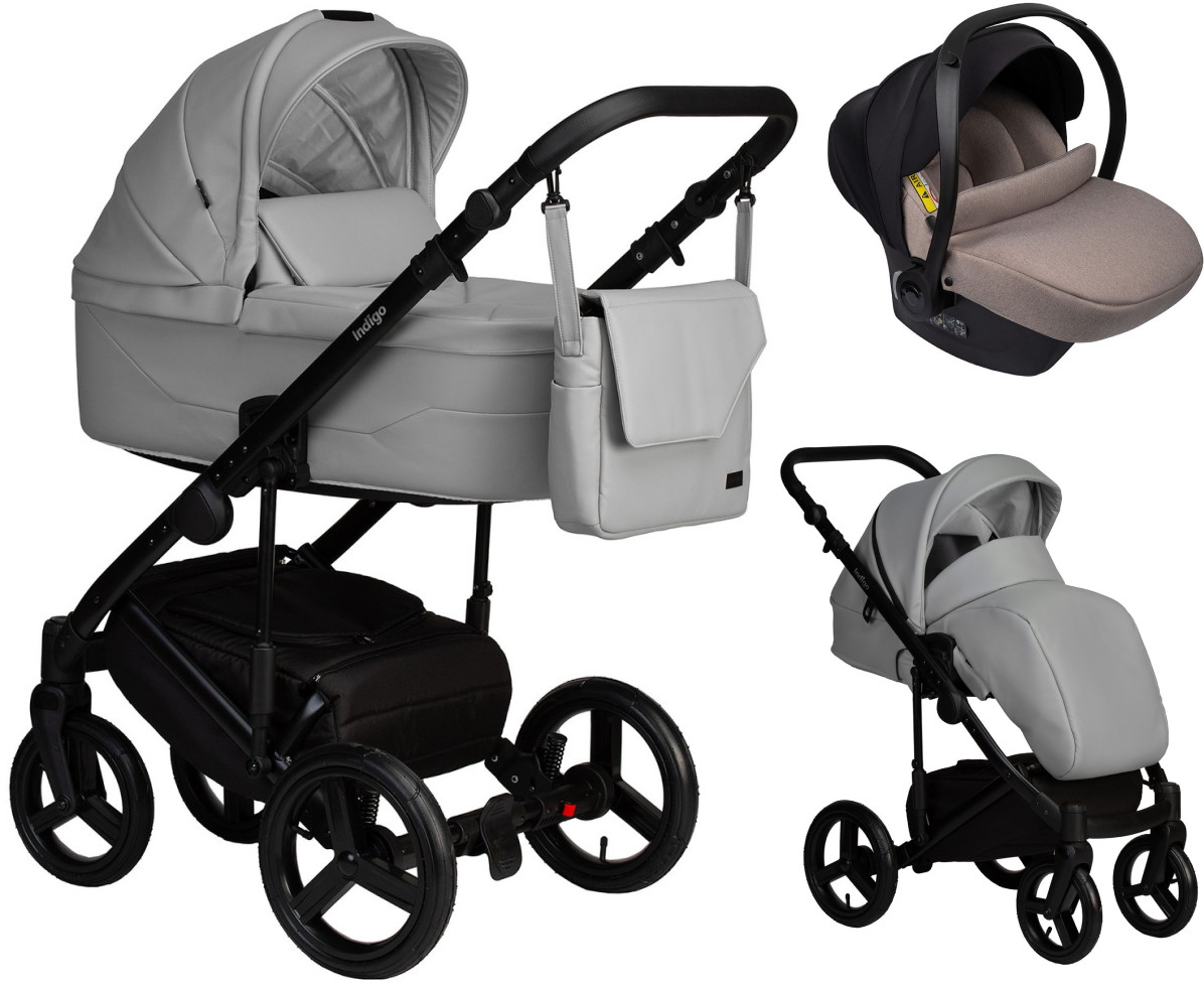 Детская коляска Indigo Lamar 3 в 1 с автокреслом Avionaut Cosmo Beige La06 св.серая кожа