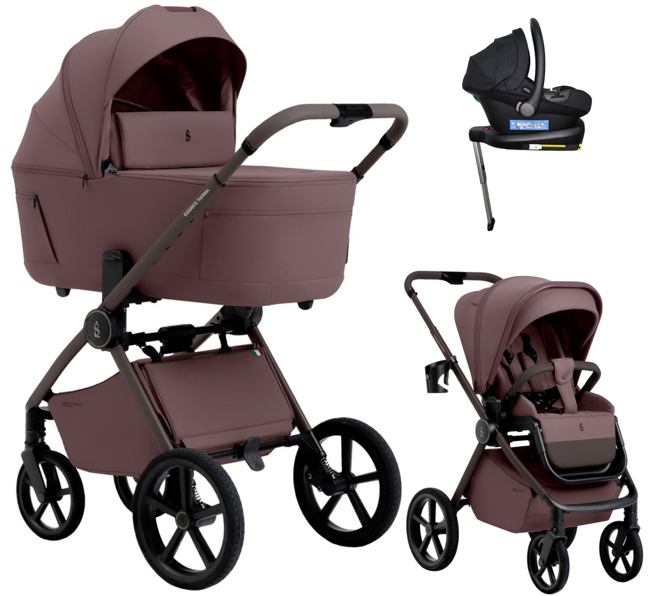 Коляска 4 в 1 Sweet Baby SBL Elegante Therma Colore + автокресло Elegante Plus с базой i-Size ISOFIX DK780 Mokka Neo
