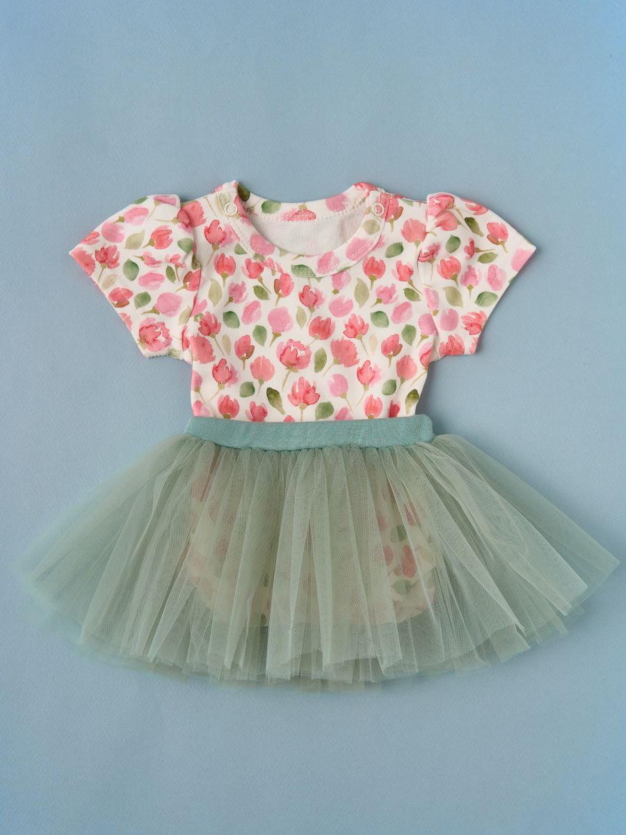 Боди короткий рукав и юбочка Little Star Тюльпаны 715116 (ЧЗ-мз) крем/олива 62
