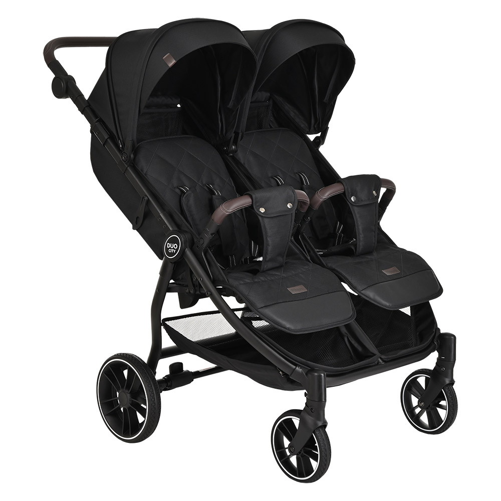 Детская прогулочная коляска для двойни Pituso Duocity PU 2023 Black/Черный