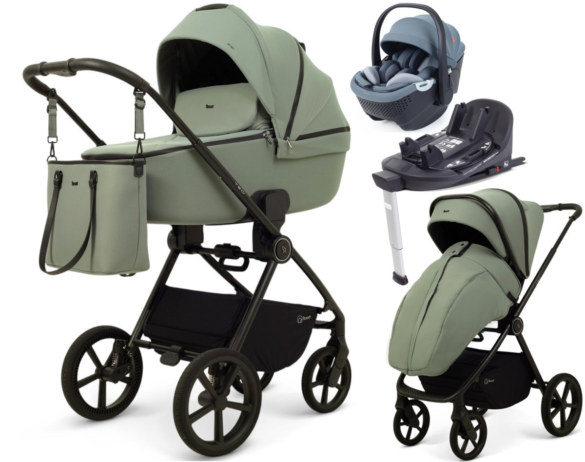 Детская коляска Rant Teo Soft 4 в 1 с автокреслом Aster Zero Graphite и базой Olive