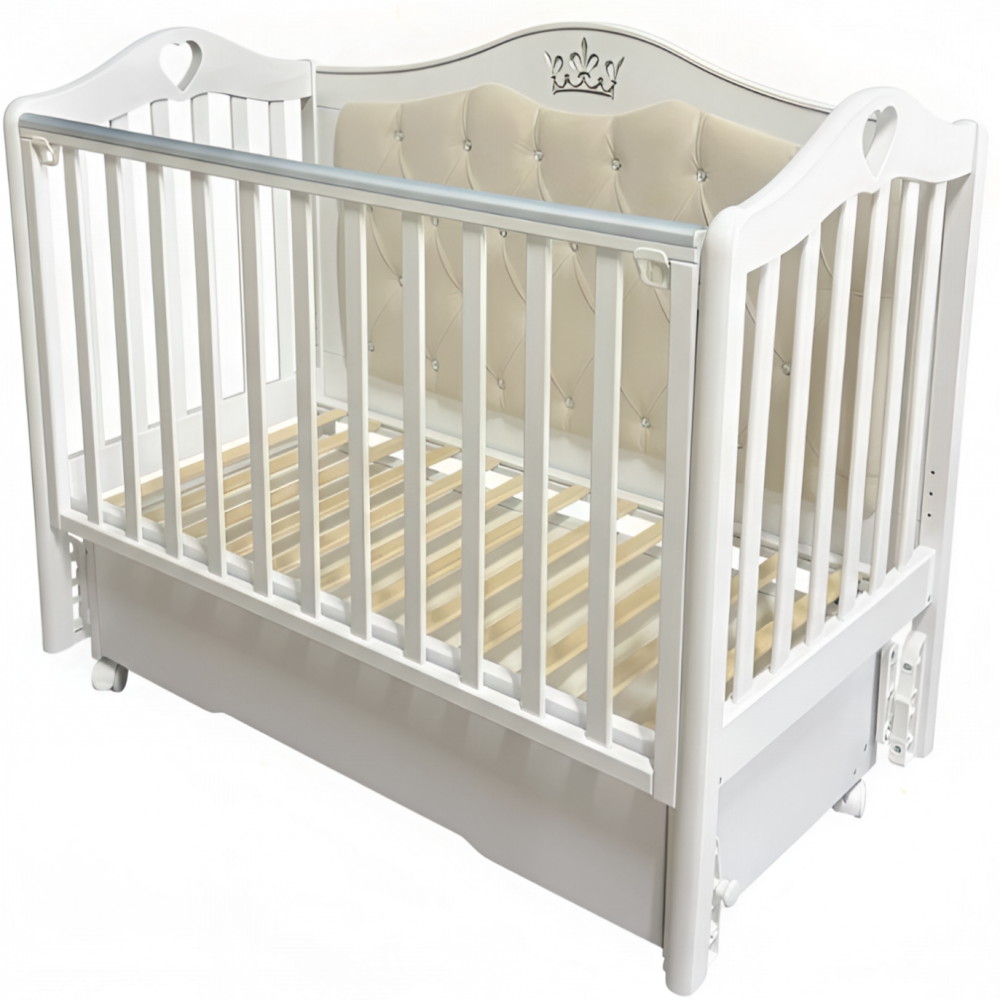 Детская кроватка Антел Дарина 4 (маятник универсальный, ящик, колесо) белый