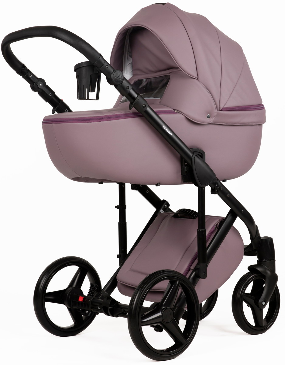 Детская коляска Adamex Luciano Deluxe 3 в 1 Q115-С (СИРЕНЬ ПУДРА 100% КОЖА+ЧЕРНАЯ РАМА)