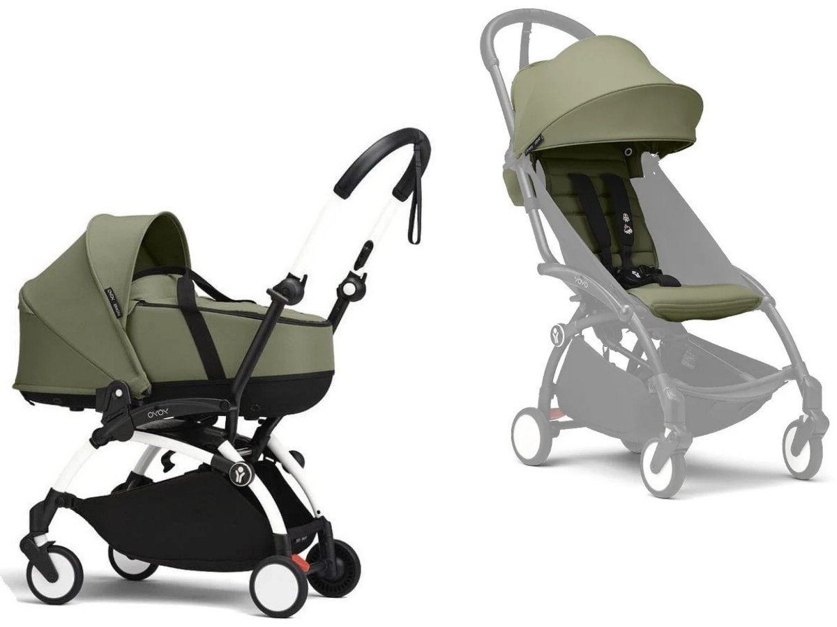 Коляска Stokke YOYO3 Newborn Shell рама белая White 2 в 1 Olive