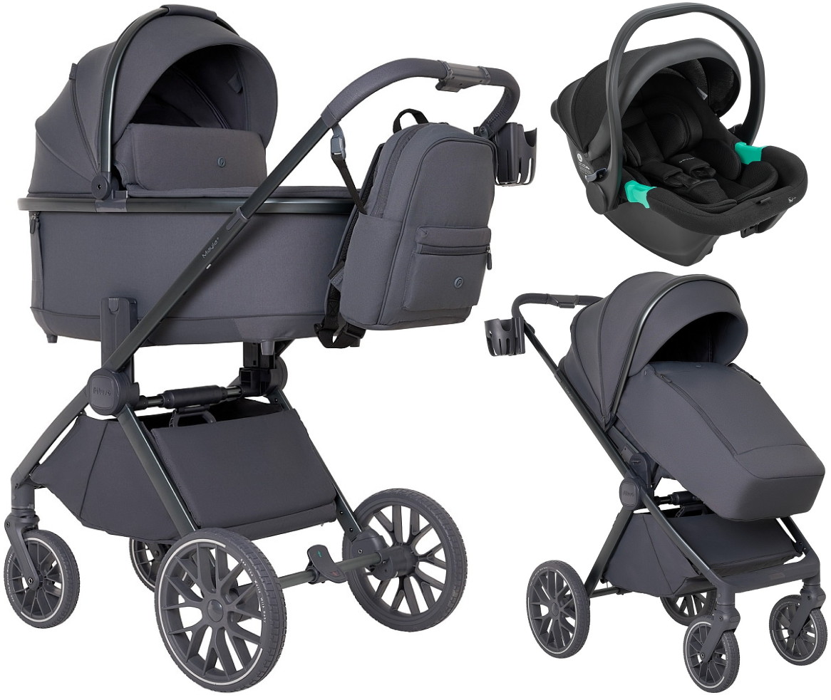 Детская коляска Pituso Mayla Plus 3 в 1 с автокреслом Santiso Pro Black Marengo