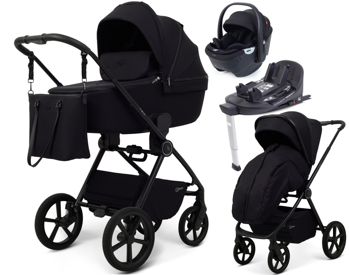 Детская коляска Rant Teo Soft 4 в 1 с автокреслом Aster Zero Black и базой Black