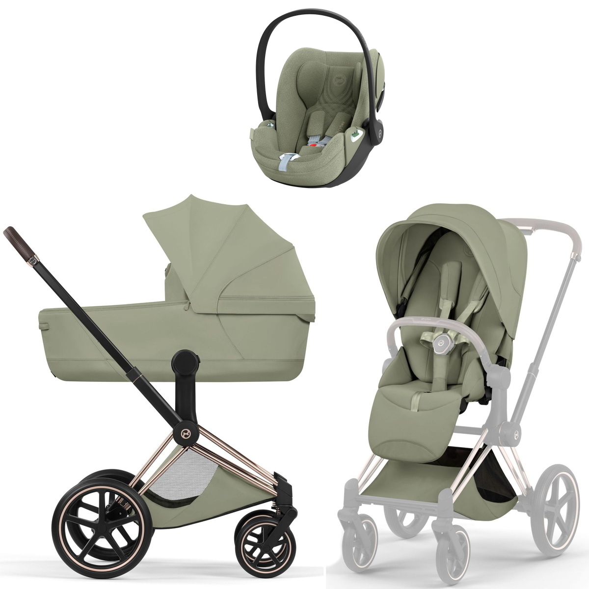 Коляска Cybex Priam V Rosegold Style Cloud T Sage Green Plus 3 в 1 Sage Green