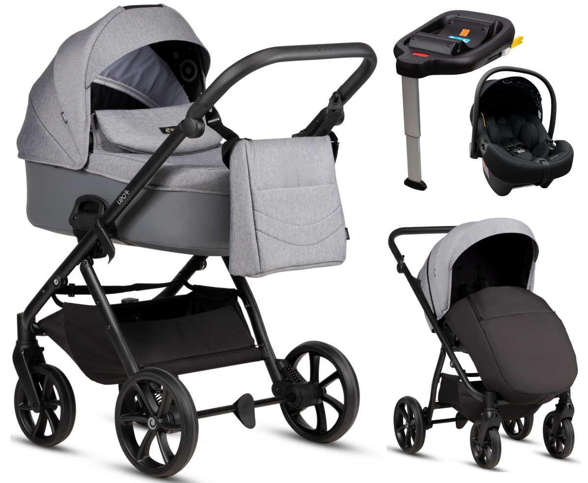 Детская коляска Tutis Leo 3 Plus 4 в 1 с автокреслом Elo Lux EduSky Black и базой 1582227 Stone Grey