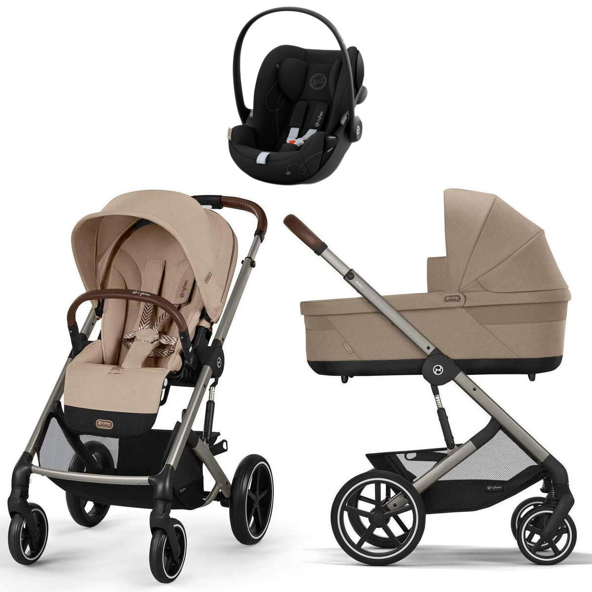 Коляска Cybex Balios S Lux TPE 2025 Cloud G i-Size Moon Black 3 в 1 Almond Beige с дождевиками