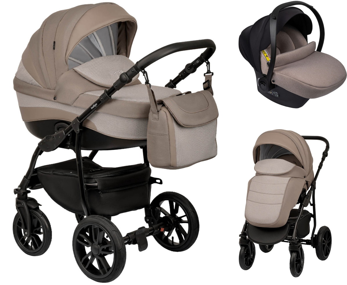 Детская коляска Indigo Indigo New 3 в 1 с автокреслом Avionaut Cosmo Beige In05 коричневый