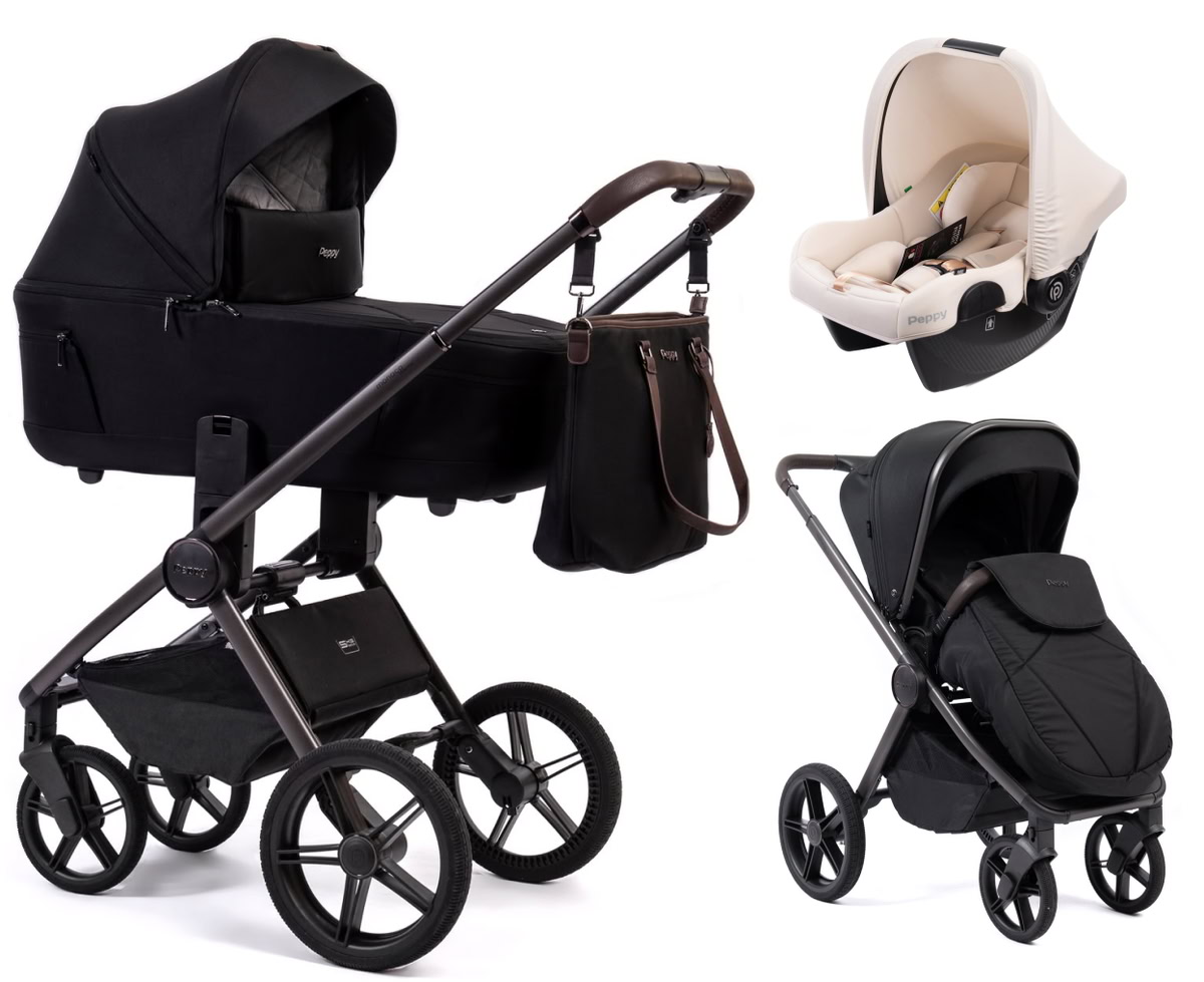 Детская коляска Peppy Monaco Thermo 3 в 1 с автокреслом Rise Milk Black