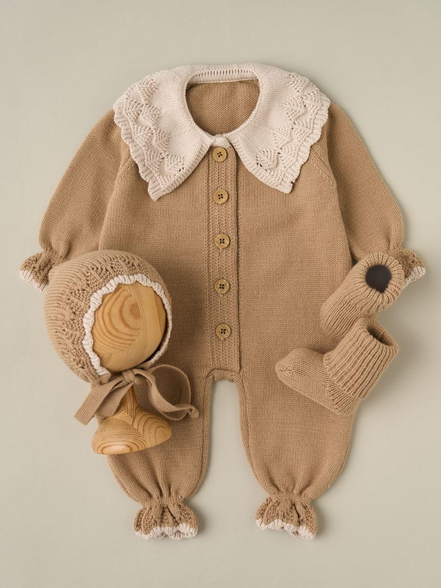 Комбинезон с воротником, чепчик, носочки Little Star Классик 807333 (ЧЗ-нк) мокко/светло-бежевый 56