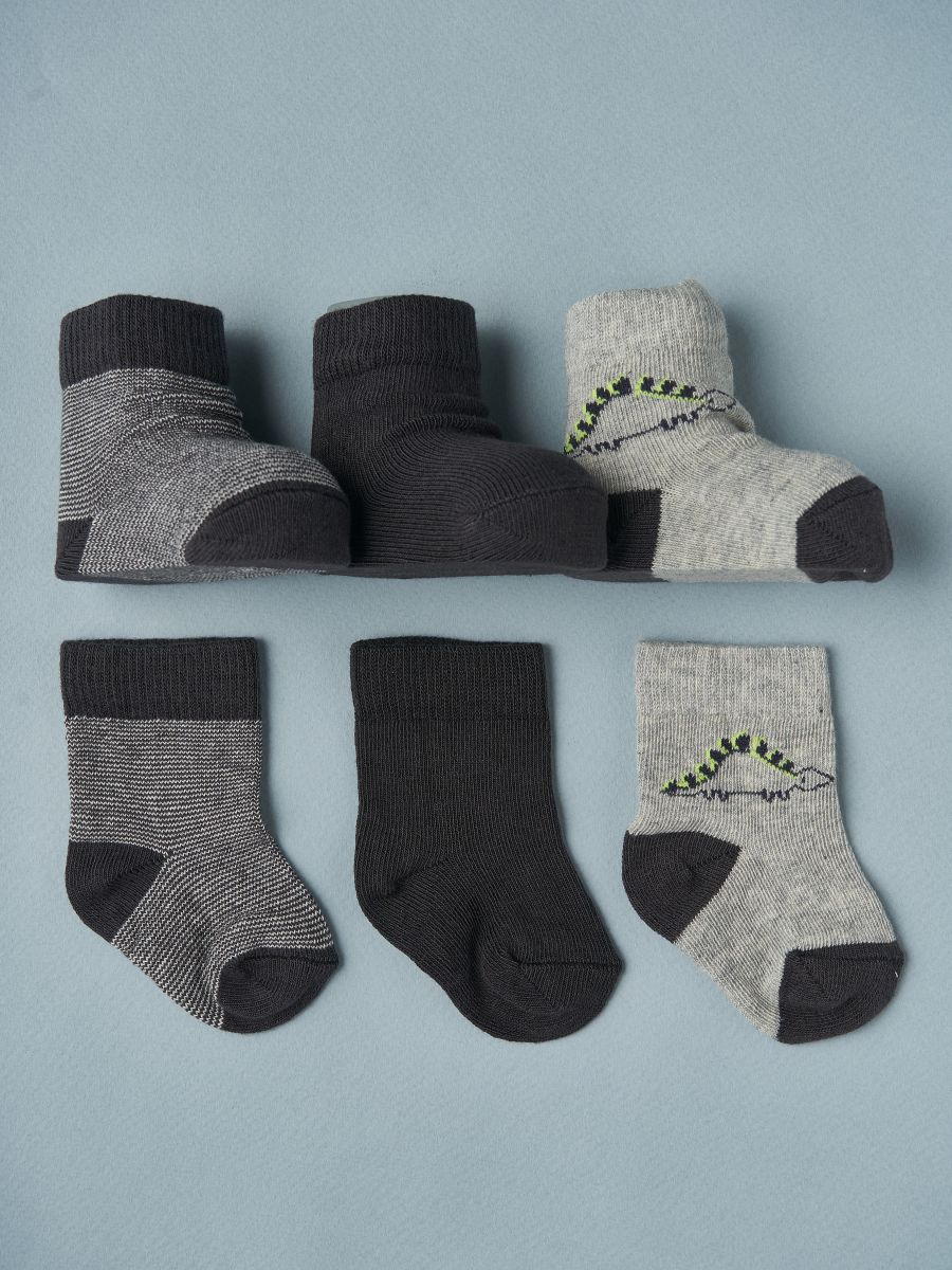 Носочки тонкие Little Star 3 шт в уп 02199 (ЧЗ-мз) дино/полоски, серый/черный/тем. серый