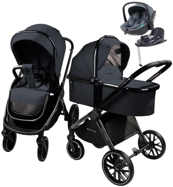Детская коляска AmaroBaby Motus V2 4 в 1 с автокреслом Rant Miro Graphite и базой серый