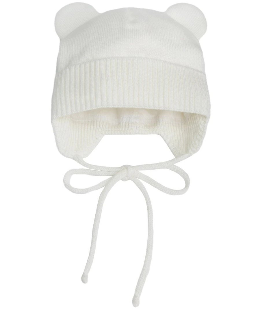 Шапочка вязаная AmaroBaby Pure Love Bear с подкладом ЧЗ молочная 44