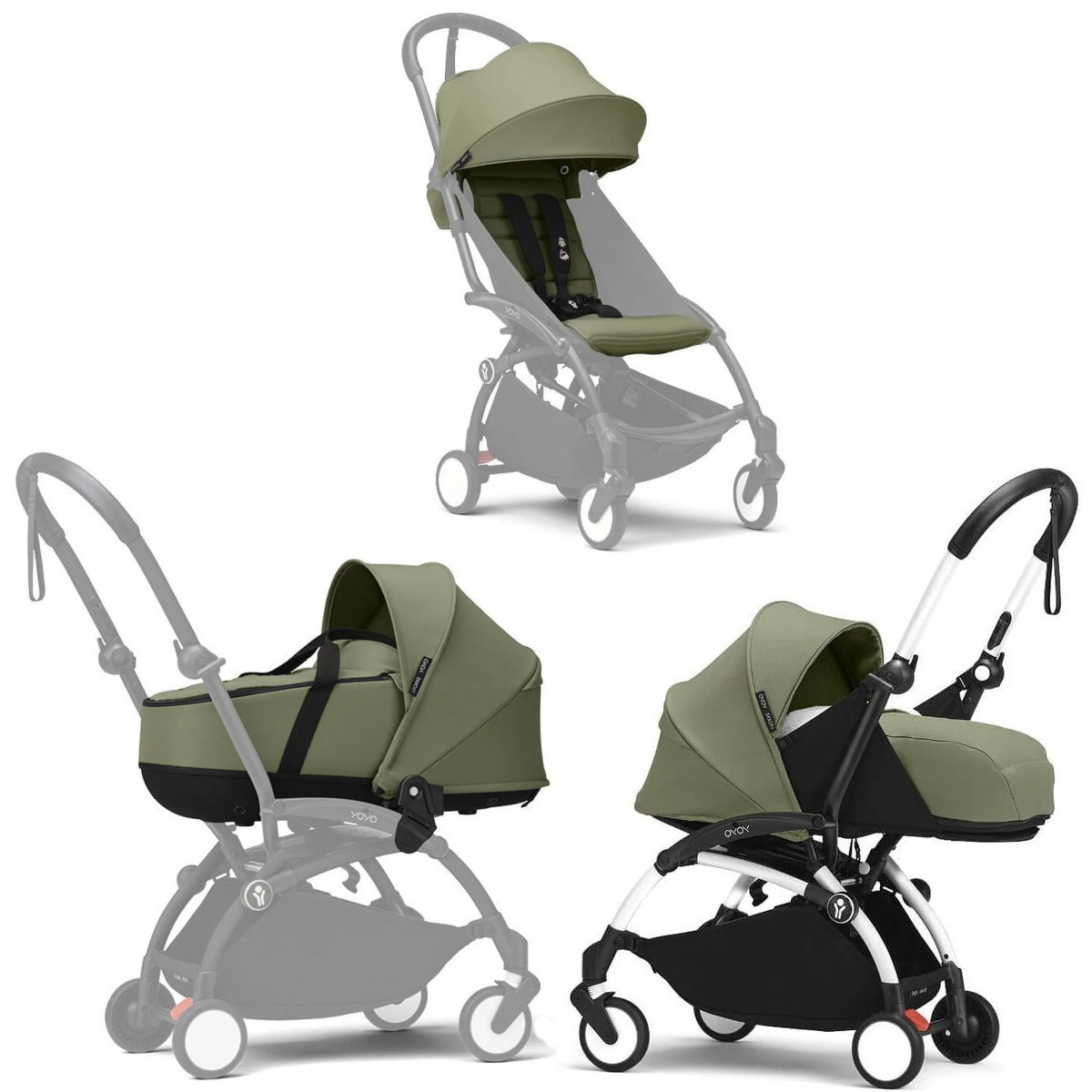 Коляска Stokke YOYO3 Newborn Shell - Newborn Pack рама белая White 2 в 1 Olive