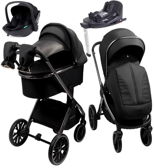 Детская коляска AmaroBaby Genius 4 в 1 с автокреслом Rant Miro Black и базой черный