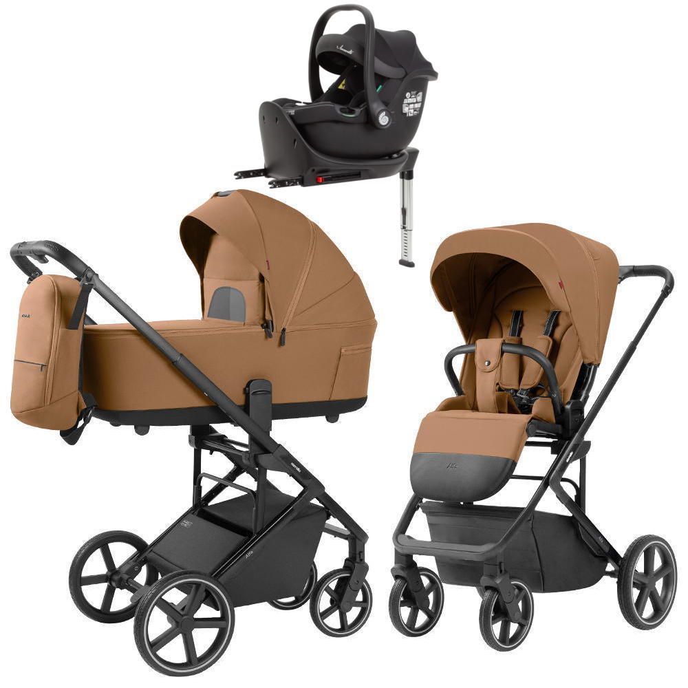 Коляска Carrello Alfa CRL-6522 2025 Ammonite AY329 Pro Absolute Black с базой Isofix 3 в 1 Honey Beige