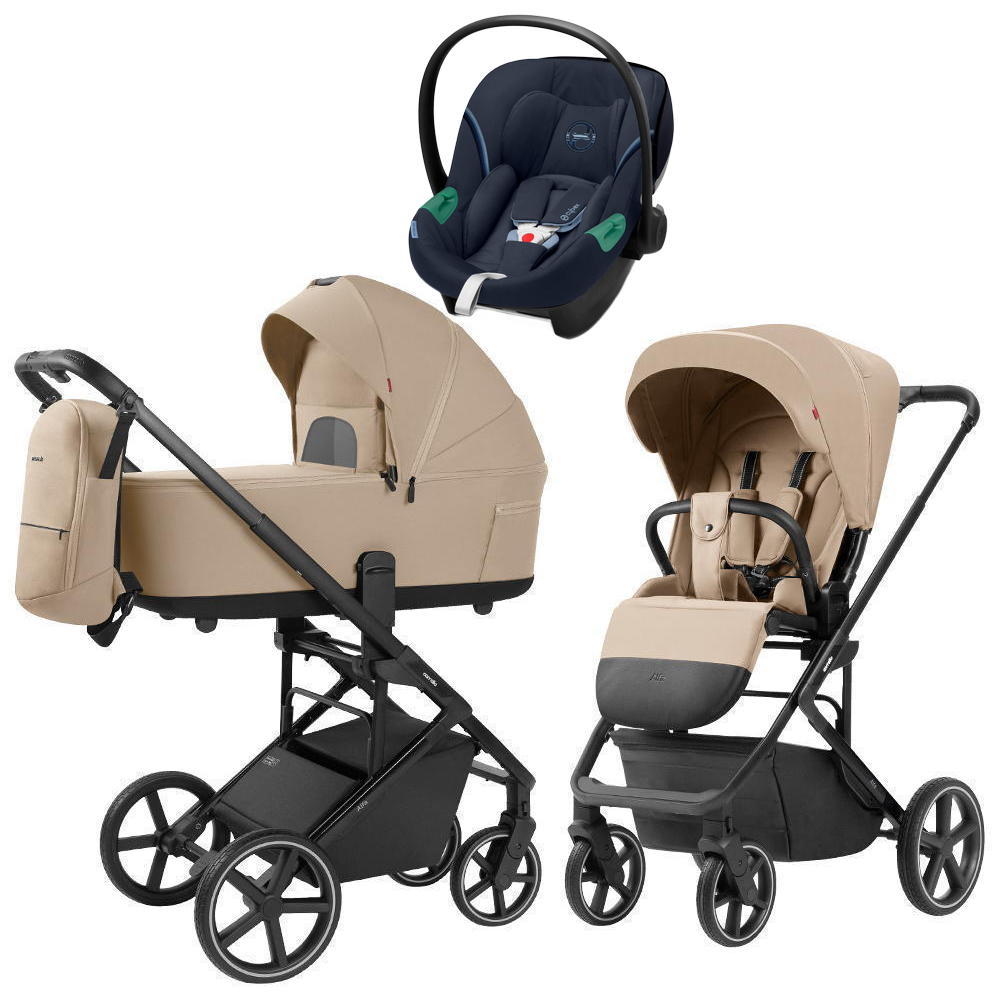 Коляска Carrello Alfa CRL-6522 2025 Cybex Aton S2 i-Size Ocean Blue 3 в 1 Natural Beige