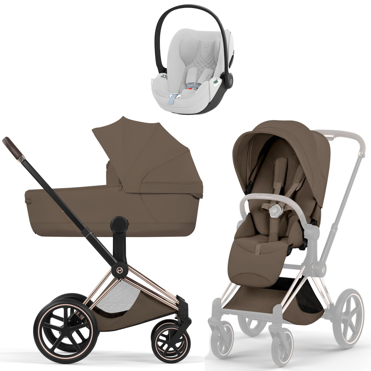 Коляска Cybex Priam V Rosegold Style Cloud T Platinum White Plus 3 в 1 Coconut Brown
