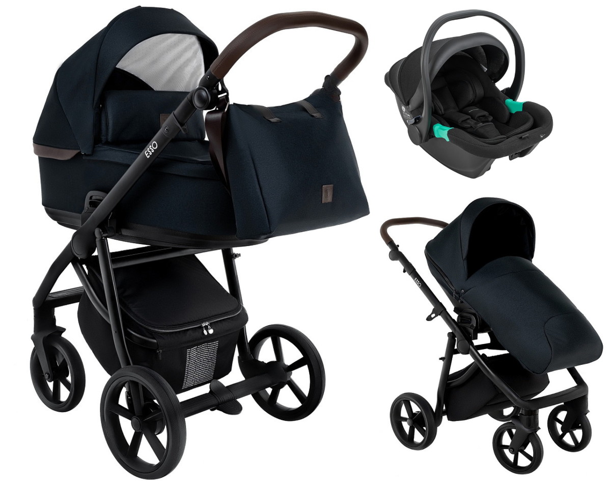Детская коляска Roan Esso 2025 3 в 1 с автокреслом Pituso Santiso Pro Black ESS111/1 Caviar/Black