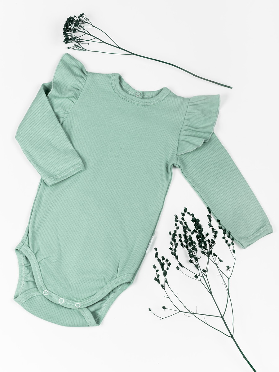 Боди AmaroBaby Fashion с длинным рукавом с рюшами зеленый 56