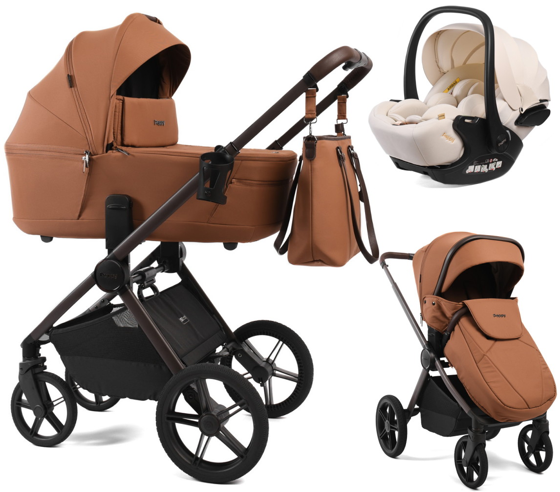 Детская коляска Peppy Monaco Thermo 3 в 1 с автокреслом Verona Beige Biscuit (бисквит), рама серо-коричневая