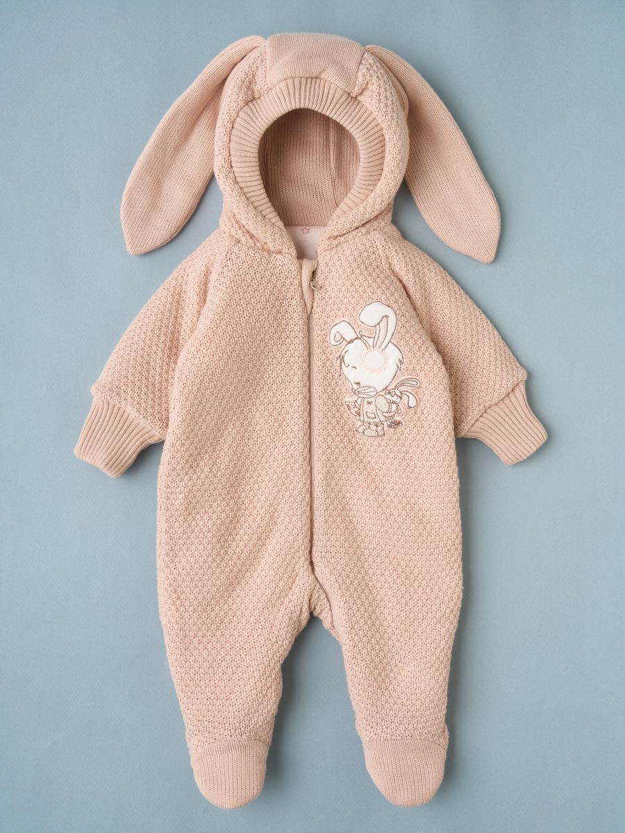 Комбинезон Little Star Лапочка Дочка вязаный на молнии утепленный 1725 (ЧЗ-мз) пудровый 62